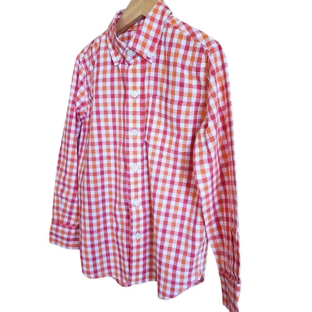 GAP Boy's Plaid Button Down Long Sleeve Shirt Orange Small